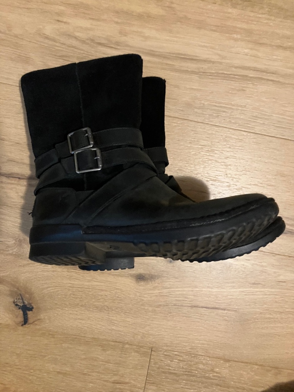 UGG Lorna Black Waterproof Leather & Suede Moto Boots